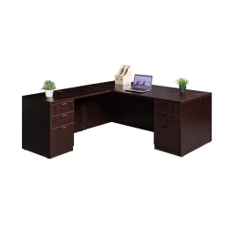 Boss Holland Series 66"W L-Shaped Corner Desk With Dual File Pedestals, Mahogany