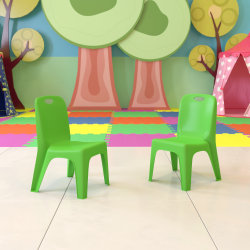 Flash Furniture Plastic Stackable School Chairs With Carrying Handle And 11" Seat Height, Green, Set Of 2 Chairs