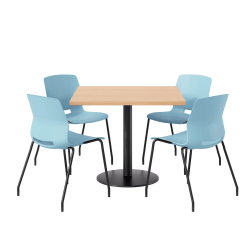 KFI Studios Proof Cafe Pedestal Table With Imme Chairs, Square, 29"H x 36"W x 36"W, Maple Top/Black Base/Sky Blue Chairs