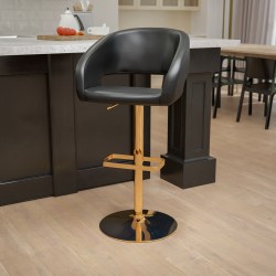 Flash Furniture Contemporary Vinyl Adjustable Height Bar Stool With Rounded Back, Black/Gold
