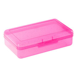 Office Depot® Brand Pencil Box, 2-1/4"H x 8"W x 4-3/4"D, Transparent Pink Glitter