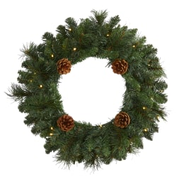 Nearly Natural Pine Artificial Christmas Wreath With 35 LED Lights, 20" x 4", Green