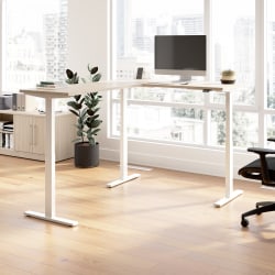Bush Business Furniture Move 60 Series 60"W Height Adjustable L Shaped Standing Desk, Natural Elm/White Powder Coat, Standard Delivery