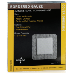 Medline Sterile Border Gauze Pads, 6" x 6", White, Box Of 15 Pads