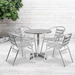 Flash Furniture Lila 5-Piece 27-1/2" Round Aluminum Indoor/Outdoor Table Set With Slat-Back Chairs
