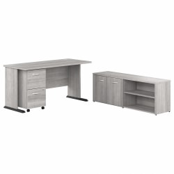 Bush® Business Furniture Studio A 60"W Computer Desk With Mobile File Cabinet And Low Storage Cabinet, Platinum Gray, Standard Delivery