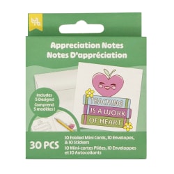 Little Yellow Bicycle® Mini Card Set, 3" x 3", Teacher Appreciation, Set Of 30 Pieces