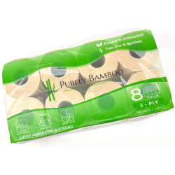 Purely Bamboo 3-Ply Toilet Paper, 500 Sheets Per Roll, 5" x 5", Pack Of 8 Rolls