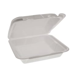 Pactiv Evergreen Foam Hinged-Lid Containers, Dual-Tab Lock, Happy Face, 2-1/4"H x 8"W x 7-3/4"D, White, Carton Of 200 Containers