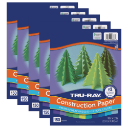 Tru-Ray Construction Paper, Heavyweight, 9" x 12", Cool Assorted, 150 Sheets Per Pack, Set Of 5 Packs