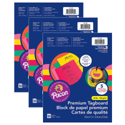 Pacon® Premium Tagboard, 8-1/2" x 11", Assorted Colors, 50 Sheets Per Pack, Set Of 3 Packs