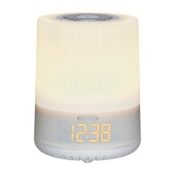 Jensen JCR-360 Mood Lamp FM Digital Dual-Alarm Clock Radio with Nature Sounds, 5.91"H x 4.53"W x 4.53"D, White