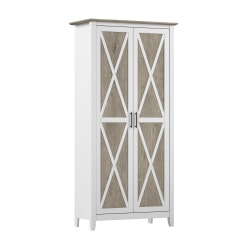 Bush Furniture Key West 32"W Tall Storage Cabinet with Doors and Shelves, Pure White and Shiplap Gray, Standard Delivery