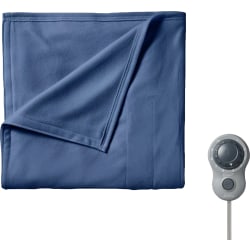 Sunbeam Twin Electric Heated Fleece Blanket, 62" x 84", Blue