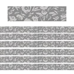 Teacher Created Resources Straight Border Trim, Classroom Cottage Gray Floral, 35' Per Pack, Set Of 6 Packs