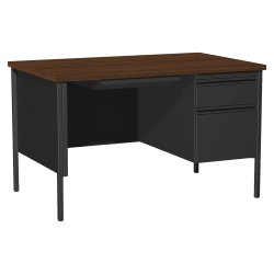 Lorell® Fortress Series 48"W Steel Pedestal Writing Desk, Right, Black/Walnut