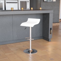 Flash Furniture Contemporary Vinyl Adjustable-Height Bar Stool With Solid Wave Seat, White/Chrome