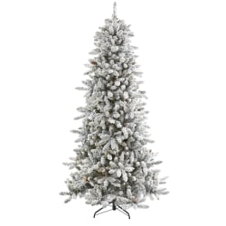 Nearly Natural Flocked Livingston Fir 90"H Artificial Christmas Tree With Pine Cones And Bendable Branches, 90"H x 37"W x 37"D, Green