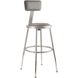 National Public Seating Adjustable Vinyl-Padded Task Stool, With Backrest, 32" - 41 1/2"H, Gray