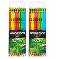 Ticonderoga Pencils, #2 Soft, Neon, 18 Pencils Per Pack, Set Of 2 Packs