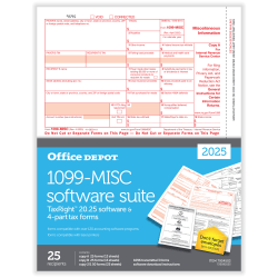 Office Depot® 1099-MISC Laser Tax Forms With Software, 4-Part, 2-Up, 8-1/2" x 11", Pack Of 25 Form Sets