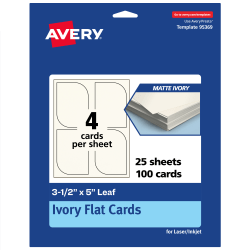 Avery® Print-To-The-Edge Flat Cards, 3-1/2"x5" Leaf, Matte Ivory, Pack Of 100