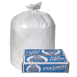 Pitt Plastics Mighty Tough 0.85-mil Can Liners, 60 Gallons, 38" x 58", White, 10 Bags Per Roll, Case Of 10 Rolls