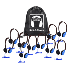 HamiltonBuhl Sack-O-Phones Personal Headphones With Carry Bag, Blue, Bag Of 10 Headphones