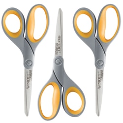 Westcott 8" Titanium Scissors, Pointed, Yellow/Gray, Set Of 3 Scissors