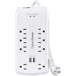 CyberPower® P806U 8-Outlet Home Office Surge-Protector Power Strip With 2 USB Ports, 6’, White