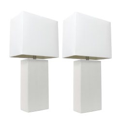 Elegant Designs Modern Leather Table Lamps, 21"H, White Shade/White Base, Set Of 2 Lamps