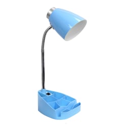 LimeLights Gooseneck Organizer Desk Lamp With Tablet Stand, Adjustable Height, Blue Shade/Blue Base