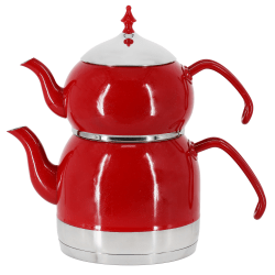 Korkmaz Rena 1.1 Liter Tea Pot And 2.4 Liter Kettle Stainless Steel Set, Red