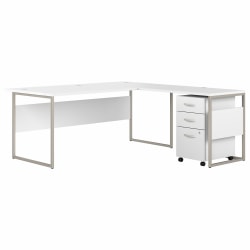 Bush Business Furniture Hybrid 72"W L-Shaped Corner Desk Table With 3-Drawer Mobile File Cabinet, White, Standard Delivery