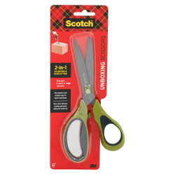 Scotch Non-Stick Unboxing Scissors, 8", Pointed, Green