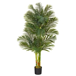 Nearly Natural Golden Cane Palm 72"H Artificial Plant With Planter, 72"H x 32"W x 32"D, Green/Black