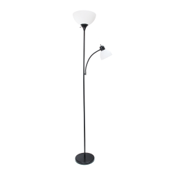 Simple Designs Floor Lamp With Reading Light, 71"H, White Shade/Black Base