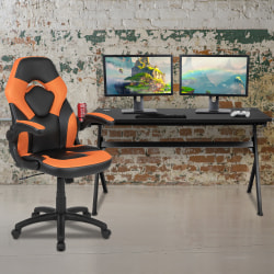 Flash Furniture Gaming Desk And Racing Chair Set With Cup Holder, Headphone Hook & Removable Mouse Pad Top, Orange
