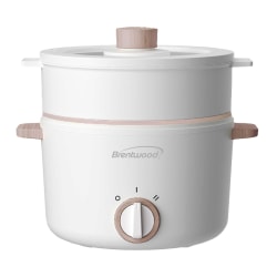 Brentwood® Multi-Function Electric Hot Pot Cooker with Food Steamer and Ceramic Non-Stick Coating, 3.2-Qt., White