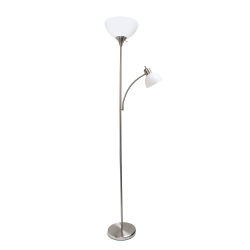 Simple Designs Floor Lamp With Reading Light, 71 1/2"H, White Shade/Brushed Nickel Base