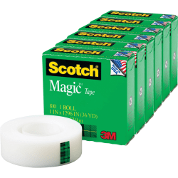 Scotch® Magic™ Tape, 1" x 108', Clear, Pack Of 6 Rolls