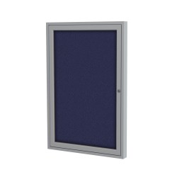 Ghent Traditional Enclosed 1-Door Fabric Bulletin Board, 36" x 24", Blue, Satin Aluminum Frame