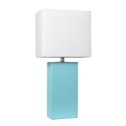 Elegant Designs Modern Leather Table Lamp, 21"H, White/Aqua