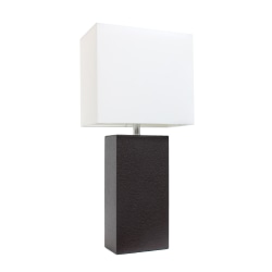 Elegant Designs Modern Leather Table Lamp, 21"H, White/Espresso Brown