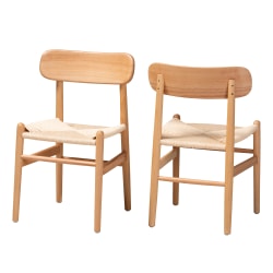Baxton Studio Raheem Wood Dining Chairs, Natural Brown, Set Of 2 Chairs