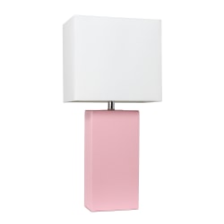 Elegant Designs Modern Leather Table Lamp, 21"H, White/Pink