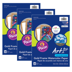 Pacon® Ucreate Watercolor Paper, 9" x 12", Gold/White, 30 Sheets Per Pack, Set Of 3 Packs