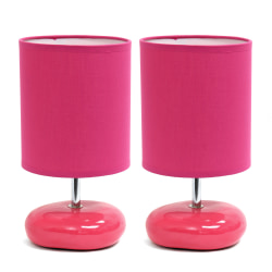 Simple Designs Stonies Stone-Look Table Lamps, 10-1/2"H, Pink Shade/Pink Base, Set Of 2 Lamps