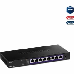 TRENDnet 8-Port Unmanaged 2.5G Switch, 8 x 2.5GBASE-T Ports, 40Gbps Switching Capacity, Backwards Compatible with 10-100-1000Mbps Devices, Fanless, Wall Mountable, Black, TEG-S380 - 8 Ports