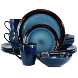 Gibson Elite 16-Piece Priya Reactive Glaze Stoneware Dinnerware Set, Blue